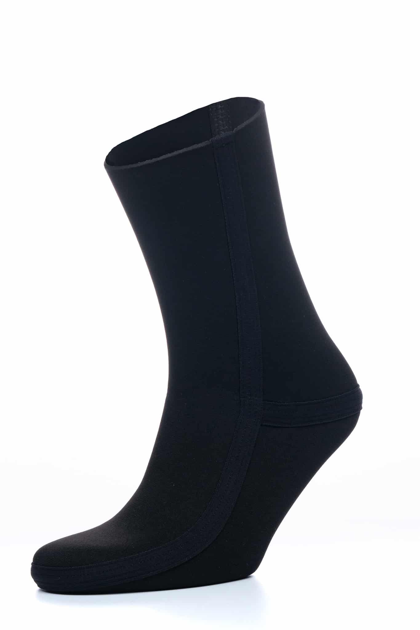 A C-Skins Measured 2.5mm black sock is shown on a foot-shaped mannequin, standing upright against a plain white background.