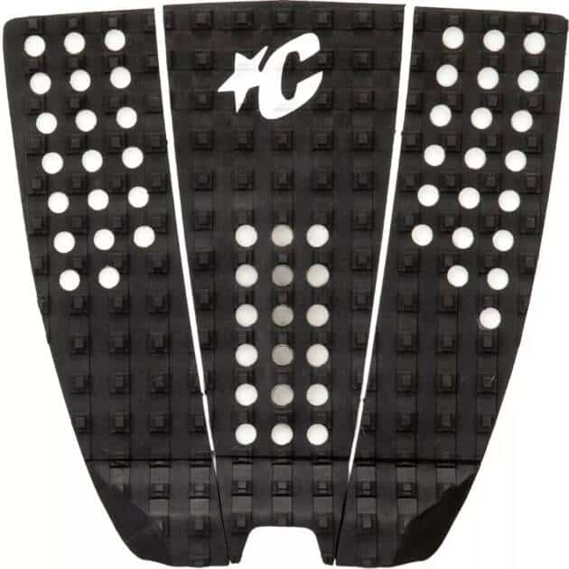 The Creatures of Leisure Icon III Surf Traction Pad is a three-piece black pad with raised square texture, white dots, and a top-centre white star and "C" logo.
