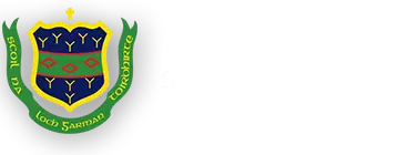 A shield-shaped school crest with yellow and green details, and Gaelic text, appears to the left of the words "Presentation Secondary School Wexford" on a light background.